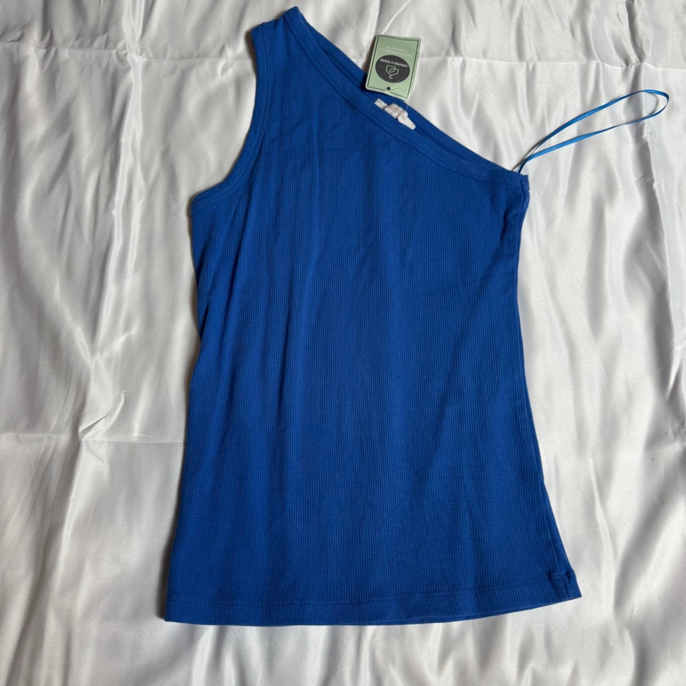 Women's OLIVACEOUS Blue Ribbed One Shoulder Tank Top M